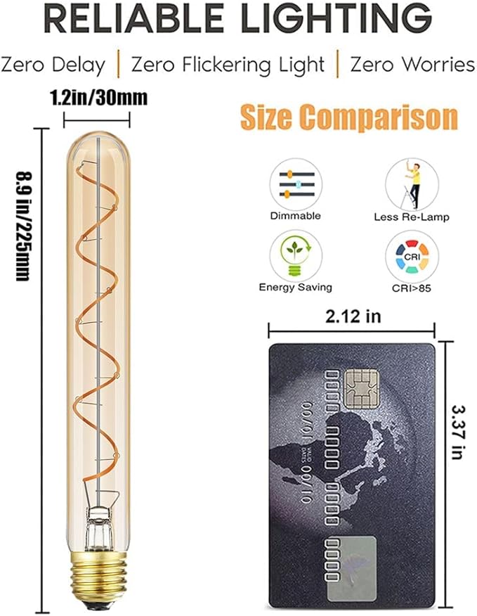 Vintage LED Spiral Filament Bulb T10, 8.9inch Long Tubular Dimmable Edison - Image 8