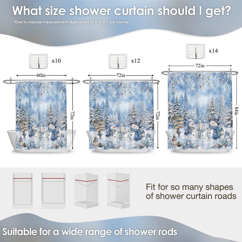 Winter Christmas Shower Curtain, 60x72 Inch Waterproof Fabric - Image 2