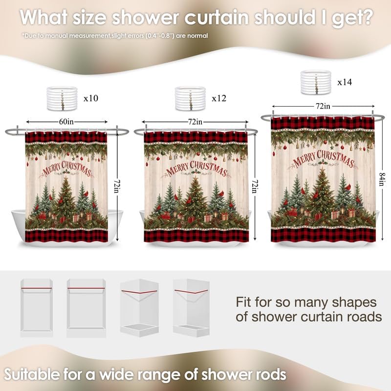 Vintage Christmas Shower Curtain, 72x78 Inch Waterproof Fabric - Image 2