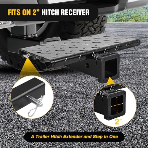 Nilight Hitch Extender with Step 2" Receiver 14"x7" Anti-Slip Diamond Plate