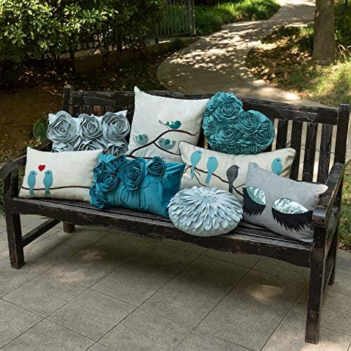 JWH Birds Accent Pillow Case, Teal Blue with Gray Plaid, 14 x 24 Inch - Image 7