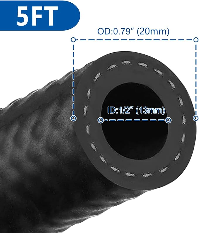 LokoCar Rubber Fuel Hose Line Push Lock 1/2" ID SAE 30R7 NBR 5ft 300PSI Black - Image 3