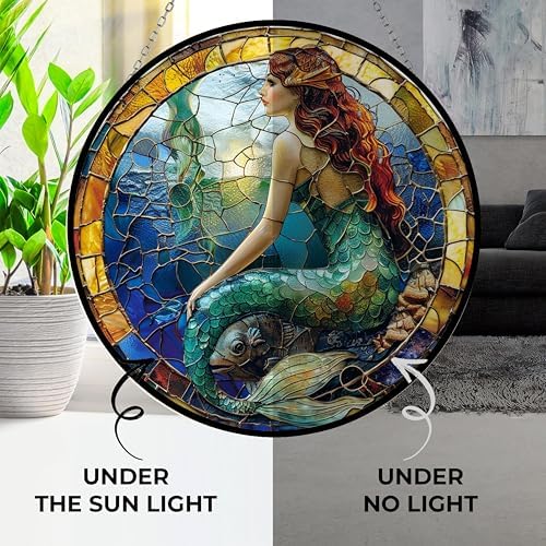 Mermaid Stained Glass Sun Catcher, Wall Hanging Colored Decor Room Indoor Window Decor, Halloween, Christmas Hanging Ornament Mother Day - Image 3