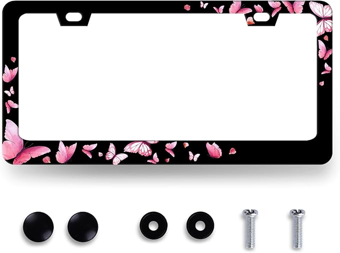 Butterfly License Plate Frame Pink Butterflies License Plate Stainless Steel by MUAWUOIK