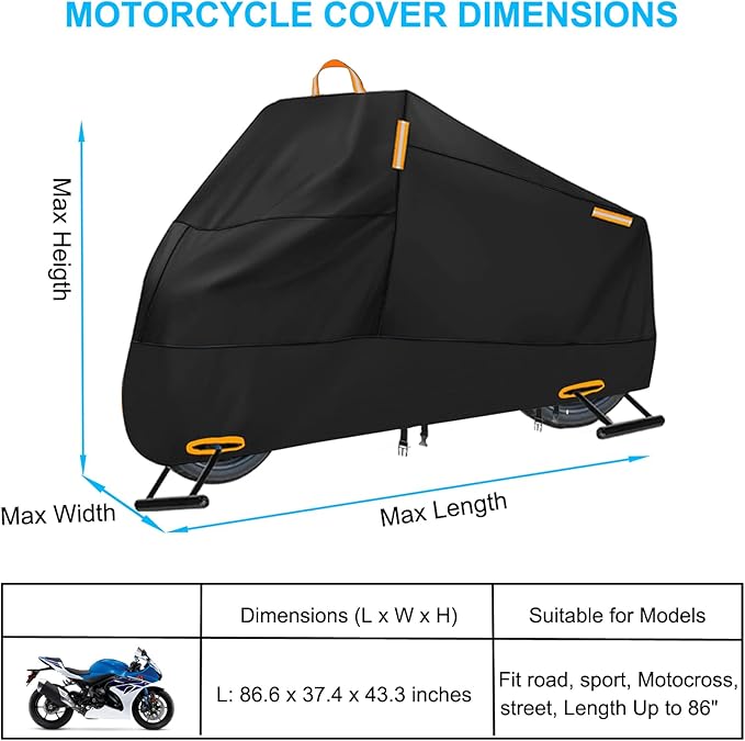 Motorcycle Cover Waterproof Outdoor, 300D Heavy Duty Motorcycle Cover - Image 7