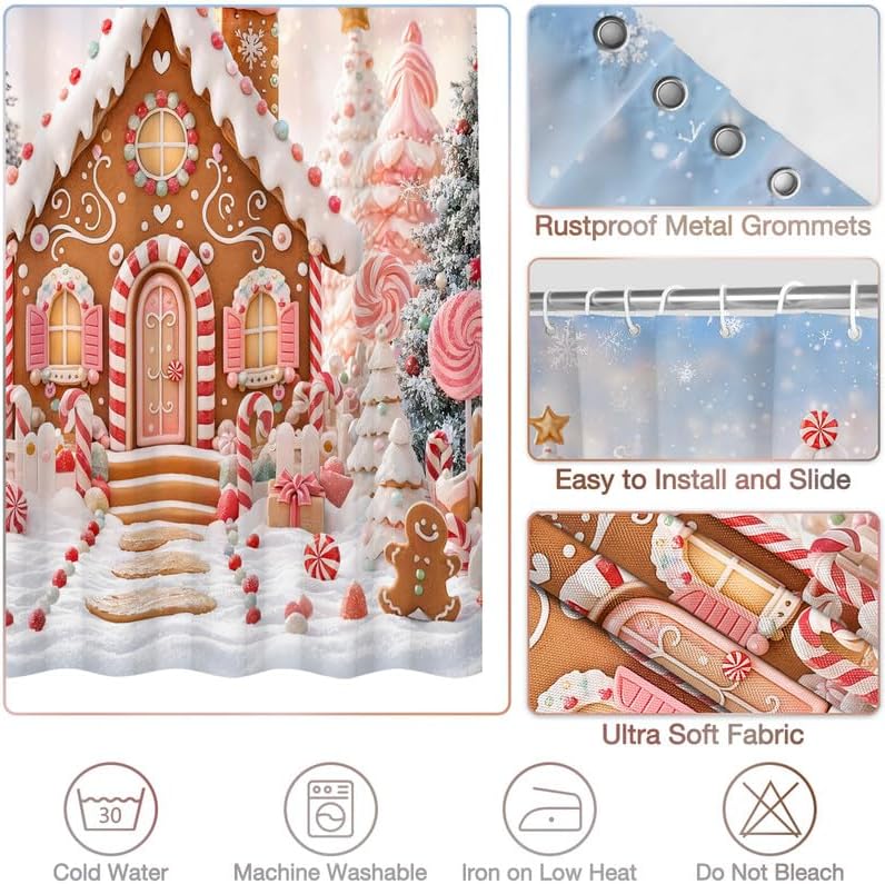 Christmas Gingerbread Shower Curtain, 72x84 Inch Waterproof Fabric - Image 4