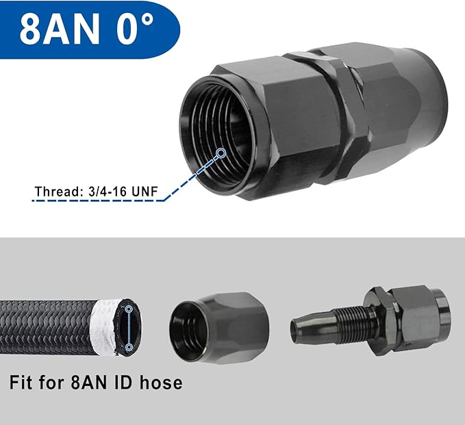 LokoCar 8AN Hose End Fitting 0 Degree Straight Swivel - Image 2