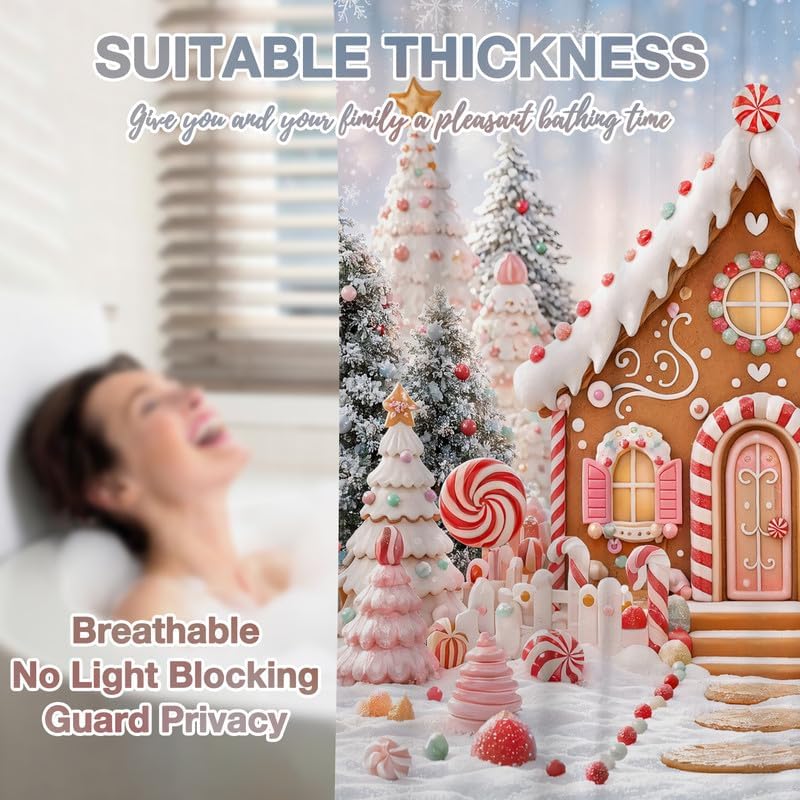 Christmas Gingerbread Shower Curtain, 72x78 Inch Waterproof Fabric - Image 6