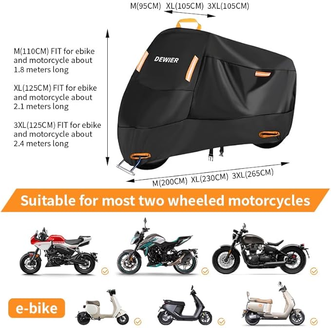 Motorcycle Cover Waterproof Outdoor, 420D Heavy Duty, All Season Protection - Image 3