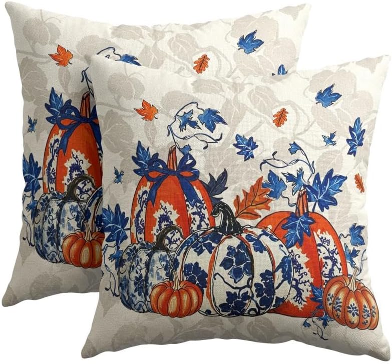 Fall Chinoiserie Pumpkin Throw Pillow Covers 20x20 Set of 2 Autumn Maple - Image 2