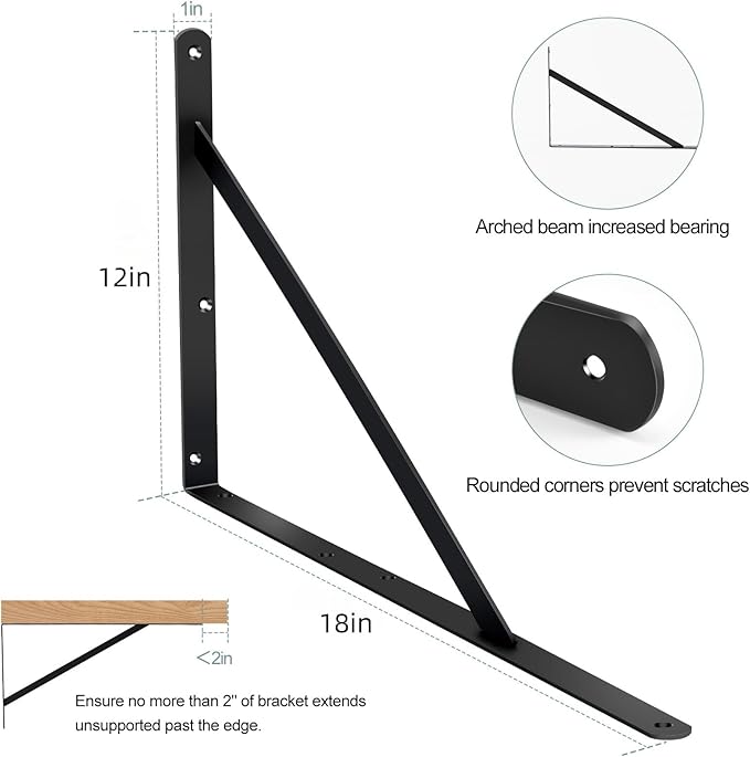 20 Pack L18 x H 12" Black Heavy Duty Shelf Brackets - Image 2