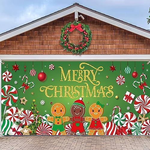 Christmas Candy Garage Door Decoration Merry Christmas Door Banner Cover by Preboun