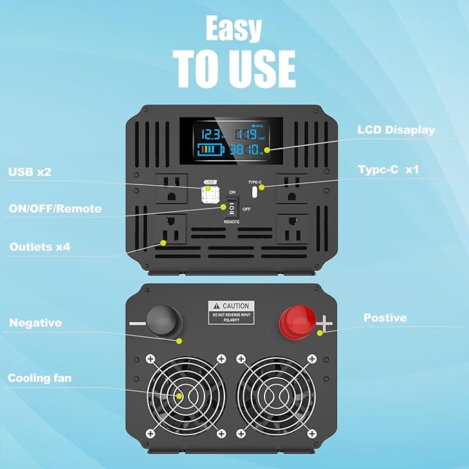 4000 Watt Modified Sine Wave Inverter, 12V Power Inverter, Four 110 / 120V DC - Image 3
