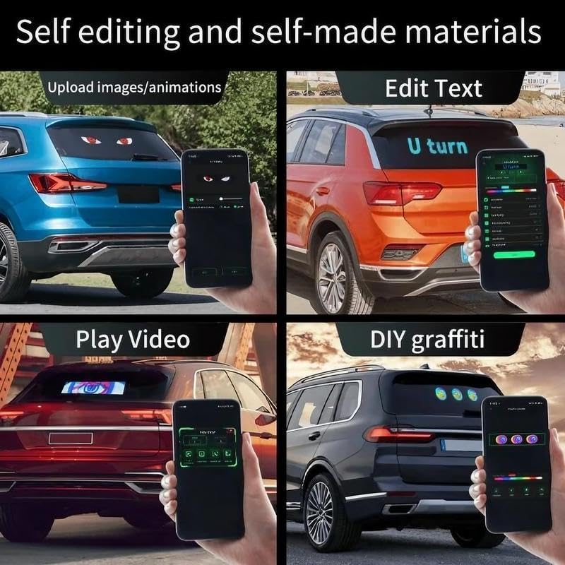 Flexible Devil Eyes Light for Windshield,LED Sign for Car,LED Digital Panel with Animations, Remote Control & Bluetooth APP for Cars,SUVs,Trucks(14.6'' * 3.6''-1PCS)