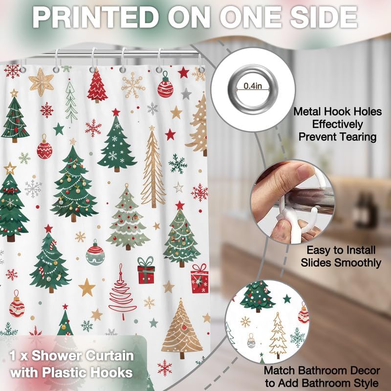 Christmas Tree Shower Curtain, 72x78 Inch Waterproof Fabric - Image 5