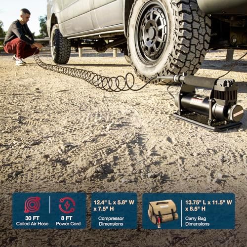 VIAIR 450P/45044 Automatic Portable Compressor, Tire Inflator Kit, Air Compressor for Truck, Jeep, SUV, and Car Tires, Air Pump Kit, Car Accessories, 100% Duty Cycle, 150 PSI/1.80 CFM, Stealth Black - Image 5