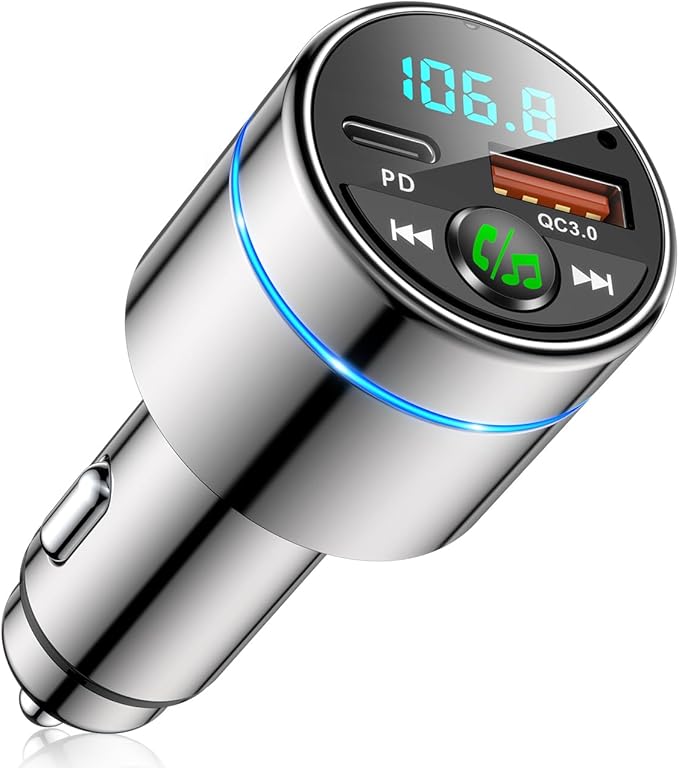 FM Transmitter for Car Bluetooth 5.3, All-Metal PD 20W & QC3.0 18W Fast Charger by FOCBYE