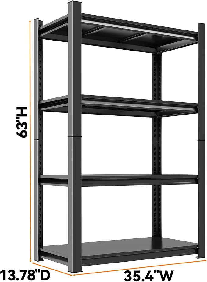 63"H Garage Shelving Heavy Duty Rack, 2400LBS Extra Large Capacity 4 Tier - Image 2