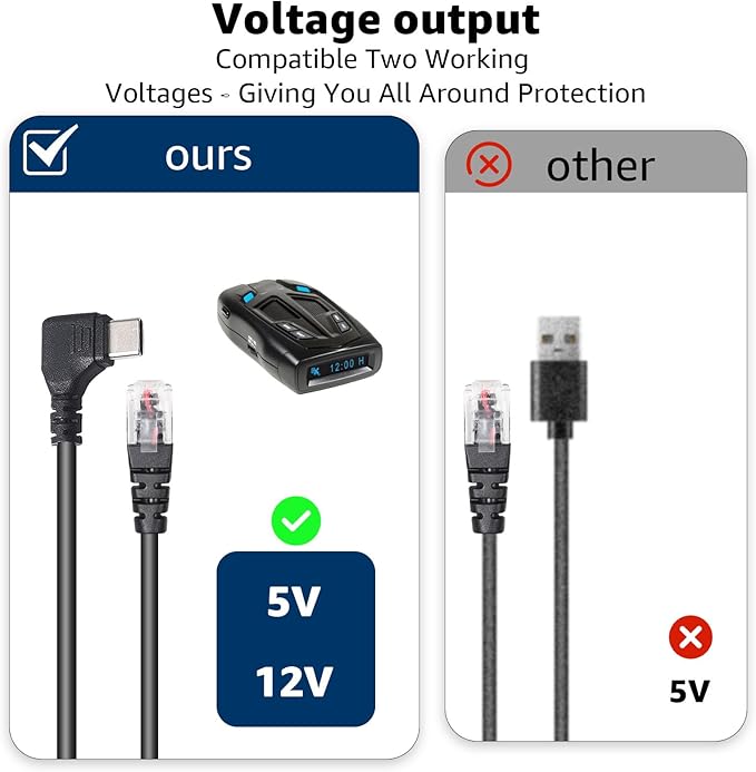 Radar Detector Cable with USB-C to RJ11 Plug Cord, 9.84Ft USB-C 5V-12V RJ11 - Image 3