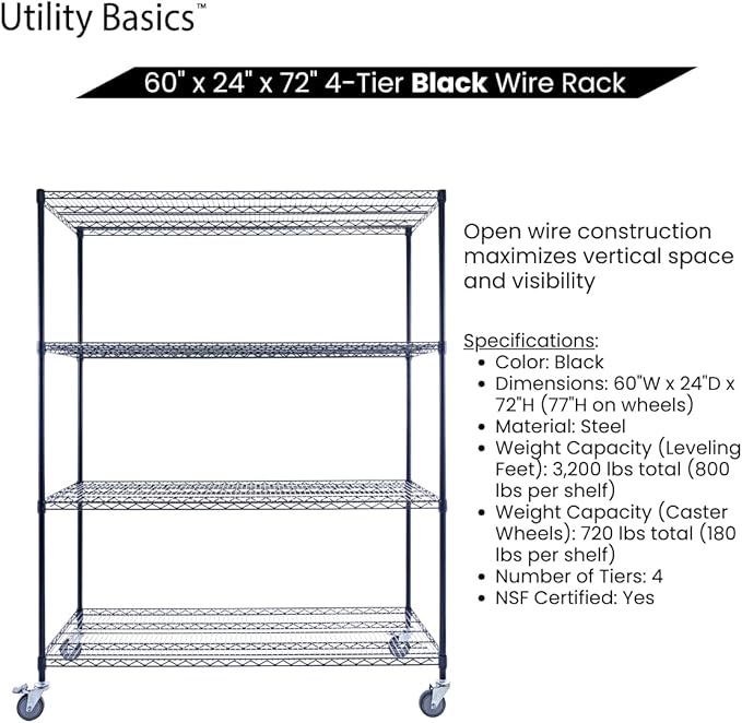 60"x24"x72" Premium Metal Steel 4-Tier Wire Shelving NSF 3200 LBS MAX Capacity - Image 6