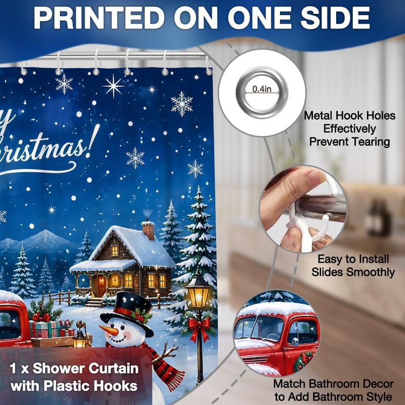 Winter Christmas Shower Curtain, 72x84 Inch Waterproof Fabric - Image 5