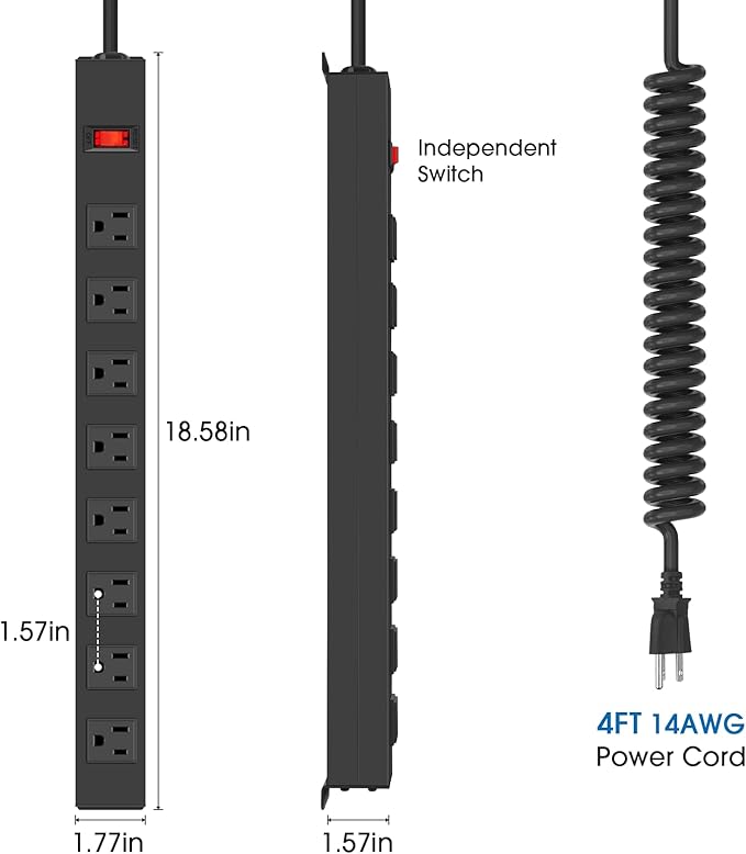 2Pack 8 Outlet Metal Wall Mount Power Strip, Mountable Outlet - Image 2