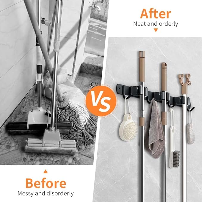 2 Pack Broom Hanger and Mop Holder, Heavy Duty Garden Tool Organizer Rack Rake - Image 3