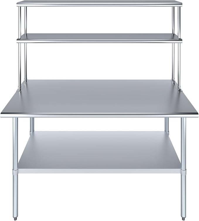 Amgood Stainless Steel Work Table Double Tier Overshelf | Metal Kitchen Prep - Image 2