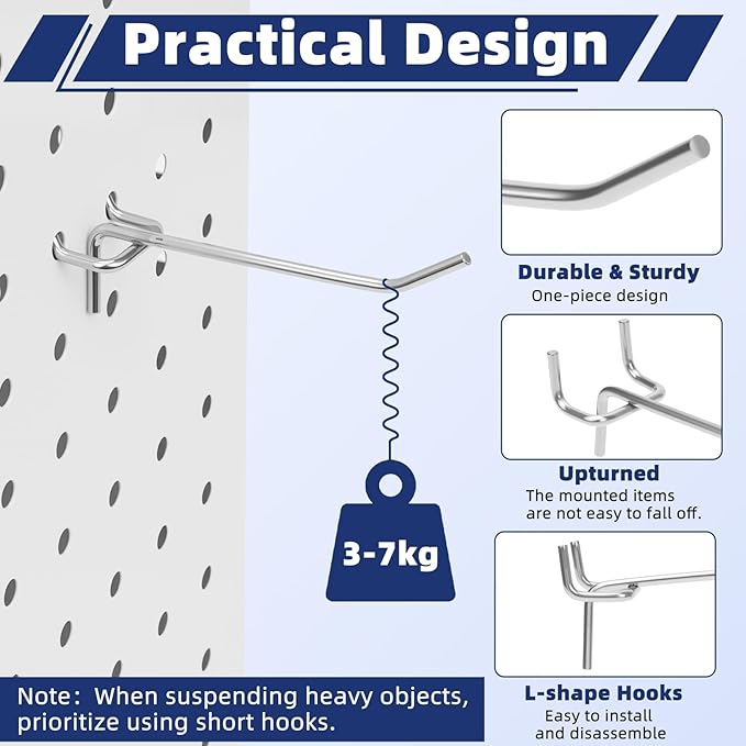100 Pack Pegboard Hooks Heavy Duty 4 6 8 Inch Pegboard Hooks 1/8 Stainless - Image 3
