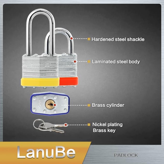 Lanube Lock 12-Pack Laminated Keyed Padlock Set 3 Colors, 2 Short 2 Long - Image 5