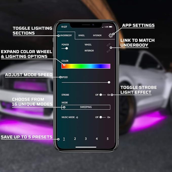 LEDGlow 4pc Bluetooth Million Color LED Underbody Underglow Accent Neon - Image 4