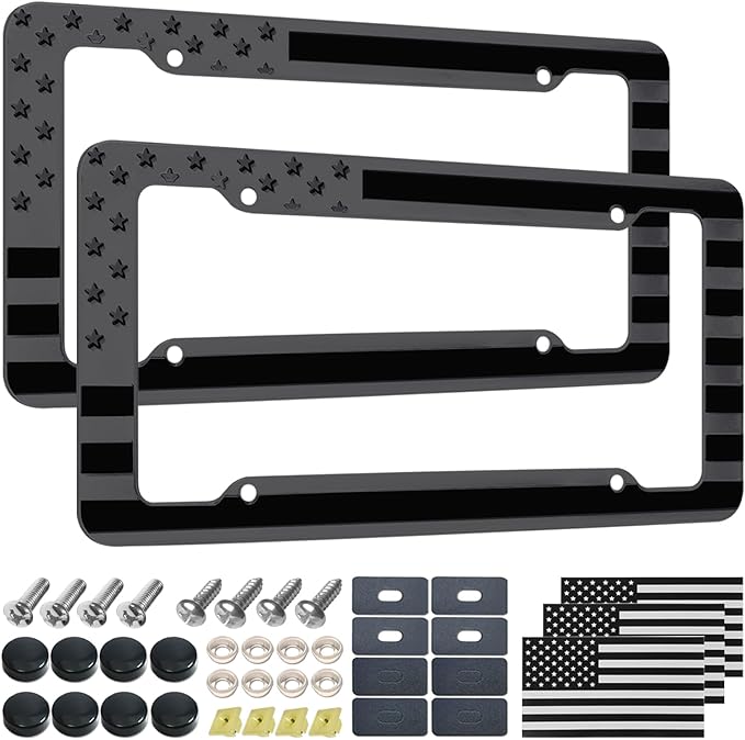 Black American Flag License Plate Frame- Front Rear Patriotic USA ‌Car Tag by NJNYLLC