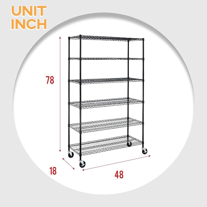 BestOffice NSF Wire Shelving Unit 6-Shelf Large Storage Shelves Heavy Duty - Image 3