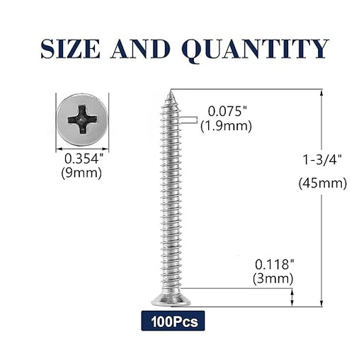 #10 x 1-3/4" Wood Screw 100Pcs 18-8 Stainless Steel Screws Flat Head Phillips - Image 2