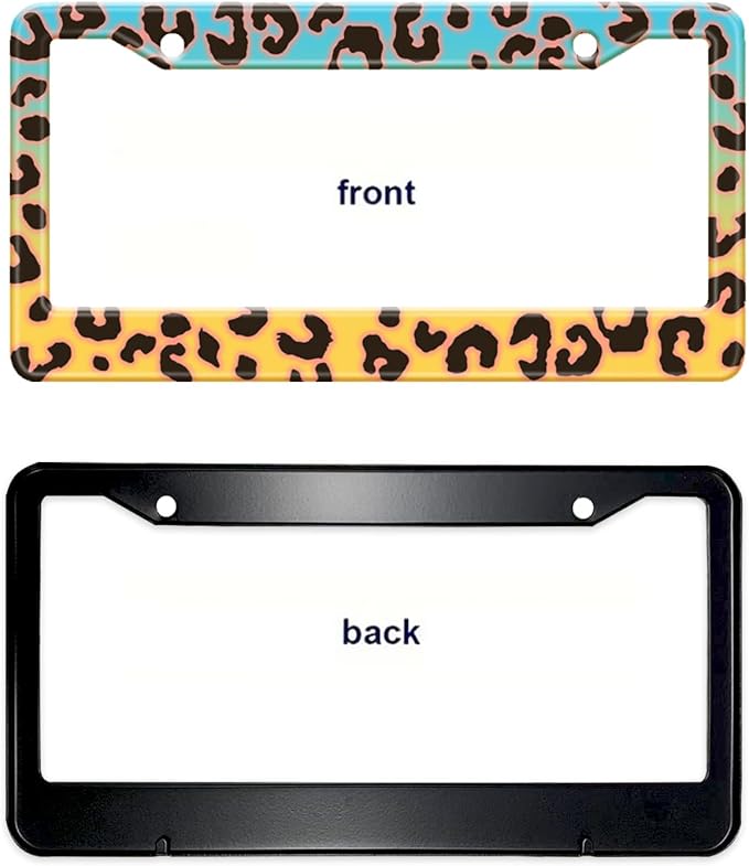 Blue Yellow Leopard License Plate Frame, Cheetah Leopar Print Car Accessories - Image 9