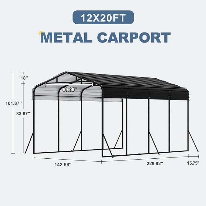 12x20 FT Metal Carport, Garage - Image 4