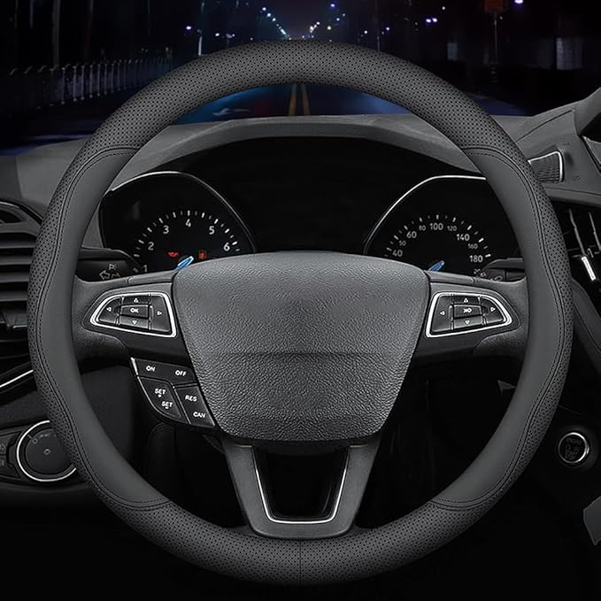New Nappa Leather car Steering Wheel Cover, Universal 15 inch Black by HAOTULE