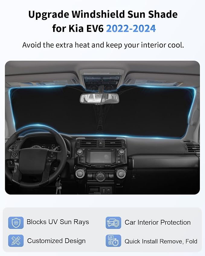 Sunshade for EV6 Windshield Sun Shade Custom Fit for Kia EV6 2022 2023 2024 - Image 4