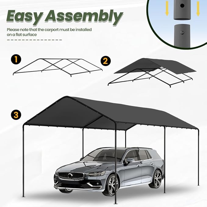 Carport, 10‘ x 20’ Heavy Duty Portable Garage All-Season Car Canopy w/Removable - Image 5
