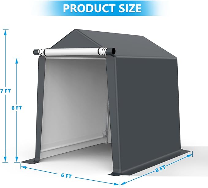 6x8FT Outdoor Storage Shelter Carport, Portable Shelter Heavy Duty Storage Shed - Image 2