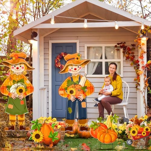 5 Pcs Fall Scarecrow Yard Stake Metal Thanksgiving Garden Decor - Image 5