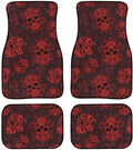 Gothic Skull Print Car Carpet Floor Mat Rubber Heel Pad 4PC for Cars Trucks SUV Protection - Driver Seat, Black Red Skeleton Passenger Seat and Rear Floor Mats