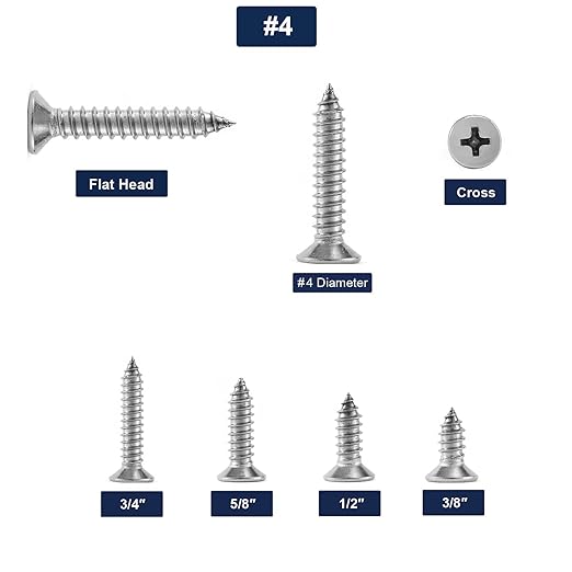 #4 x 1/2" Wood Screw 100Pcs 18-8 Stainless Steel Screws Flat Head Phillips Fast - Image 3