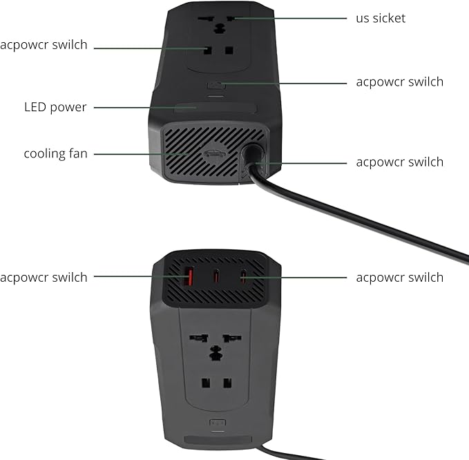 AUTTGINN 200W Car Power Inverter DC 12v to 110v AC Car Plug Adapter Outlet - Image 2