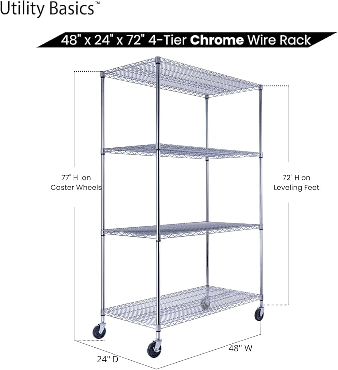 48"x24"x72" Chrome Premium Metal Steel Wire Shelving 4-Tier NSF 3200 LBS MAX - Image 7