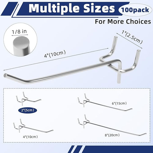 100 Pack Pegboard Hooks Set, 4 Inch Stainless Steel Pegboard Hooks Bulk Fit - Image 2