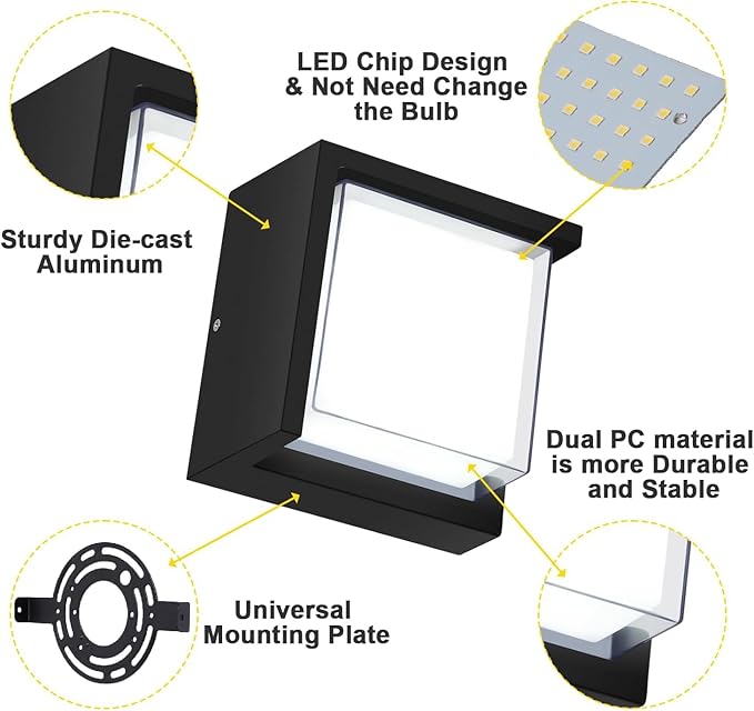 Outdoor Wall Light, 6000K Daylight Small Anti Rust Exterior Wall Lighting - Image 6
