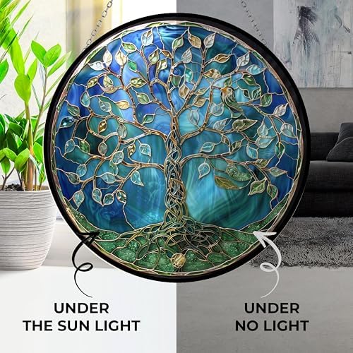 Tree of Life Stained Glass Window Hangings, Handcrafted Stained Glass Suncatchers, Gift for Cat Lovers Nature Lovers - Image 3