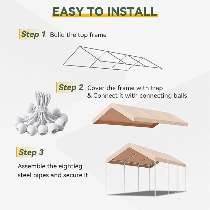 Aoxun 10x20 ft Heavy Duty Carport - Image 8