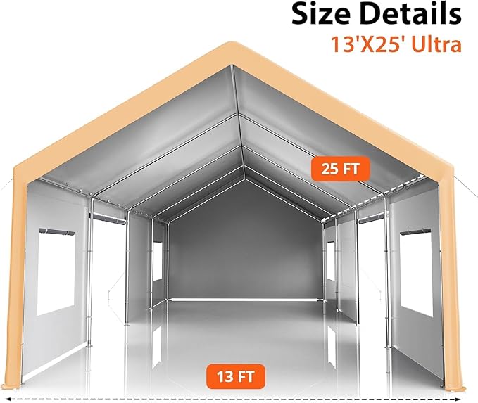 Heavy Duty Carport 13x25 FT Oversized Portable Garage - Image 2